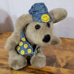 Vintage 1987 Commonwealth 10" Puppy with Denim Smiley Face Vest & Hat RARE